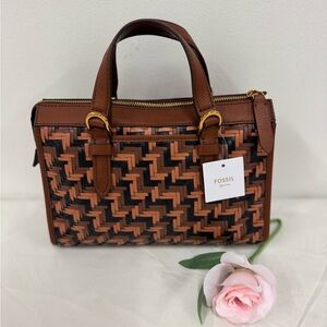Fossil Tessa Satchel Fall Multi Brown and Black Woven Women's Bag